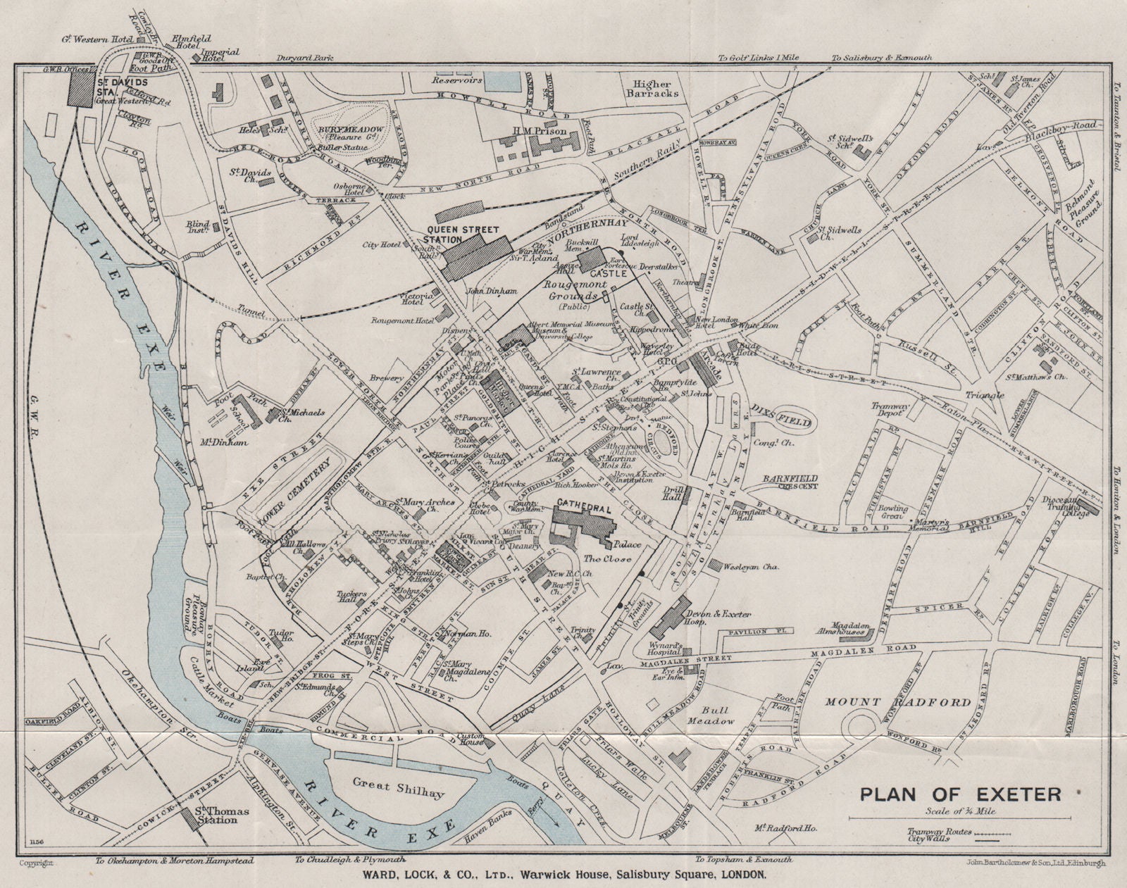 EXETER vintage city town plan. Devon. WARD LOCK 1929 old vintage map chart